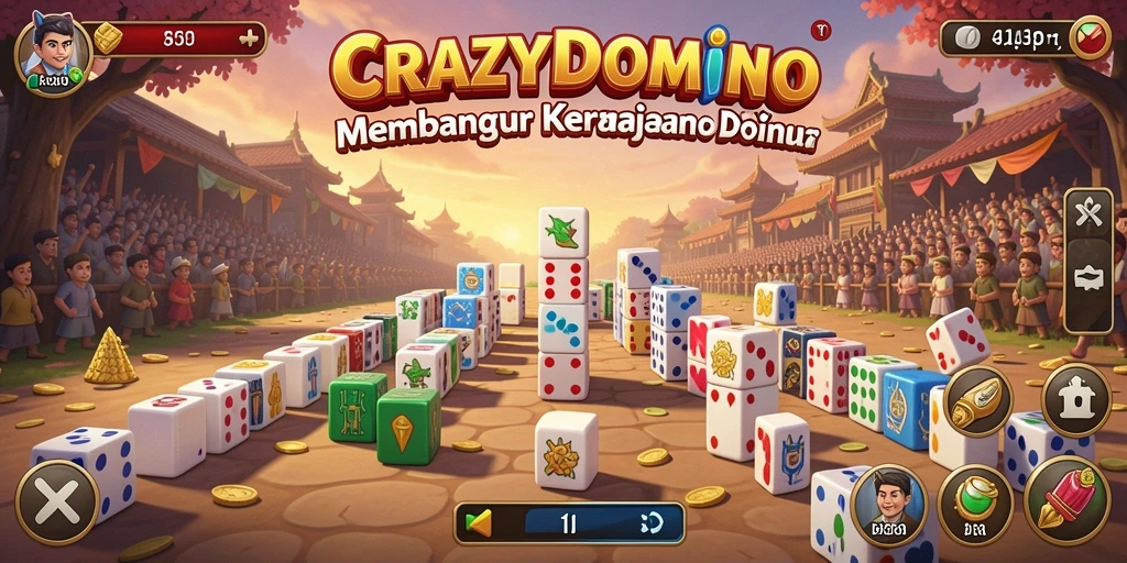 Screenshot gameplay CRAZYDOMINO menampilkan suasana kompetitif dan seru dalam mengelola domino.
