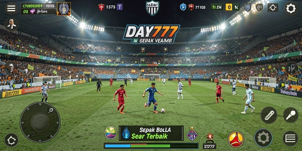 Tampilan inti dari gameplay DAY777 yang penuh aksi sepak bola.