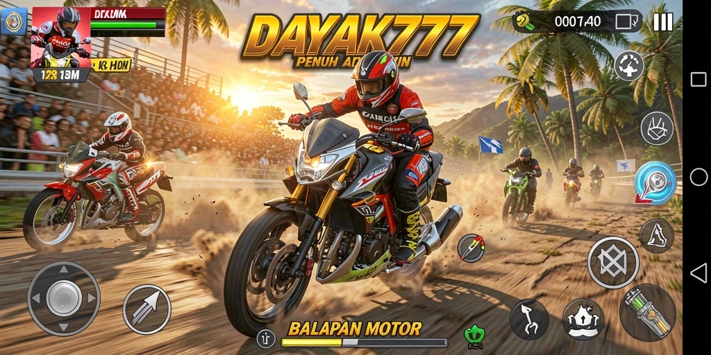 Screenshot DAYAK777 yang menunjukkan aksi balapan motor yang seru.