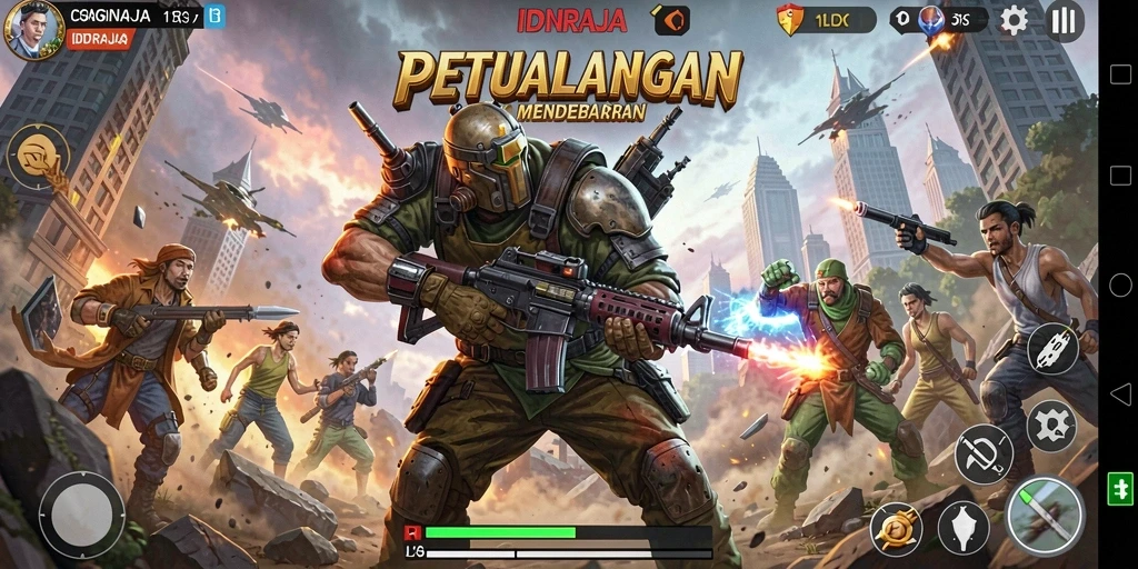 Tampilan gameplay seru dalam aksi mendebarkan IDNRAJA.