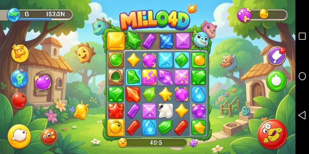 Screeshot utama MILO4D yang menunjukkan gameplay seru Match-3.