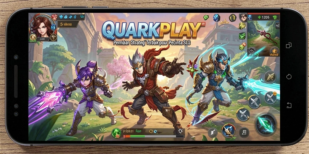 Screenshot utama menampilkan pertempuran strategis yang mendebarkan di QUARKPLAY.
